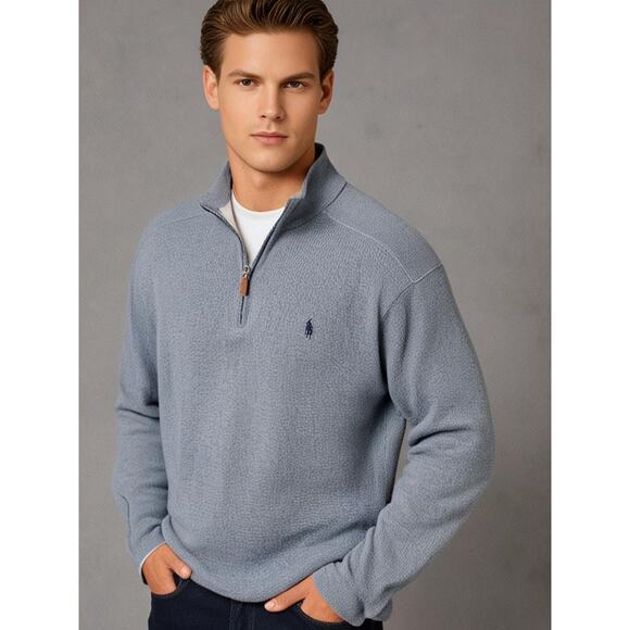 Vintage Polo Ralph Lauren Made in USA Gray 1/4 Zip Heavyweight Cotton Pullover - Picture 1 of 5